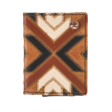 Montezuma Patchwork Leather Bi-Fold Money Clip Wallet with Hooey Logo Rivet HFBF007-BRBK