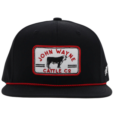 John Wayne Black 6-Panel Trucker with Red/White Patch - OSFA