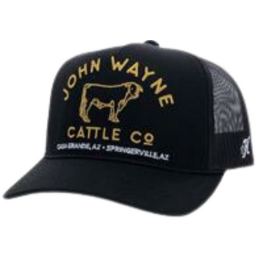 John Wayne Black 5-Panel Trucker with Mustard Stitched Logo - OSFA