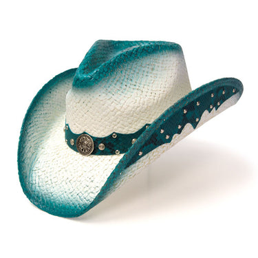 Sunburst Turquoise Straw Hat by Western Express LIN-104