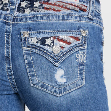 Women's Flag Sequin Flag Mid-Rise Bootcut Miss Me Jeans M9483BL