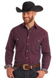 Men's Maroon Long Sleeve Snap Shirt By Panhandle Slim - RMN2S05104