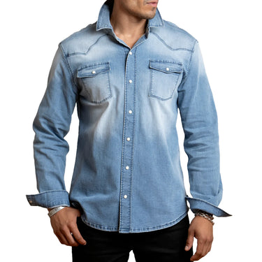 Canyon Of Heroes Pearl Snap Men's Big Sky Stretch Light Blue Snap Shirt WS23000