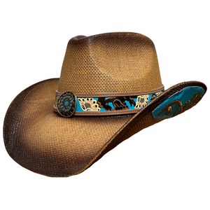 Brown and Teal Cowboy Hat Custom Brown Vegan Felt Cowboy Hat: Cowhide & Turquoise - Etsy main image 3