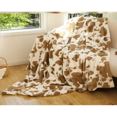 Cow Print Flannel Blanket - Tan