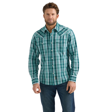 Wrangler Retro® Premium Long Sleeve Shirt - Modern Fit - Turquoise Stripe