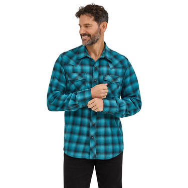 Men's Wrangler Retro Teal/Black Long Sleeve Flannel Modern Fit Shirt 112370176