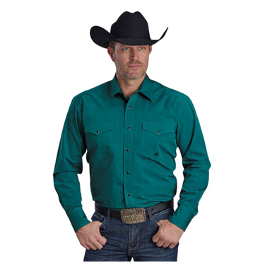 Men's Solid Teal Snap Long Sleeve Shirt 03-001-0265-0128 GR