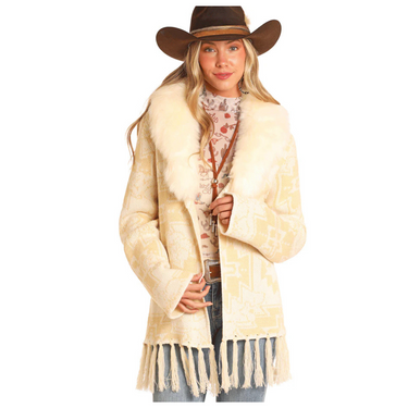 Women's Ivory Fringe Aztec Cardigan