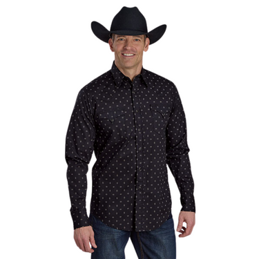 Men's Black Broken Diamonds Long Sleeve Snap Shirt