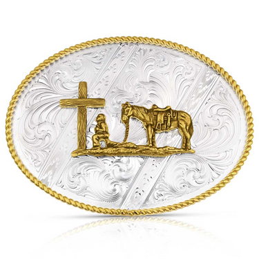 Striking Engraved Belt Buckle with Christian Cowboy 6186-731