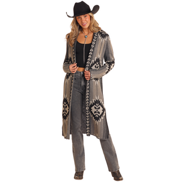 Women's Black Aztec Sweater Cardigan BW95T05284