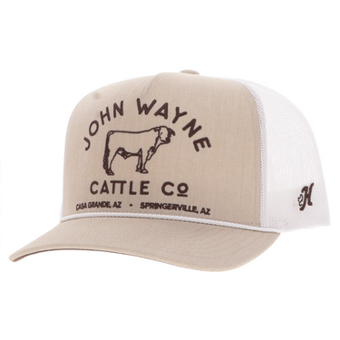John Wayne Tan / White 5-Panel Trucker with Tan Stitching - 2566T-TNWH