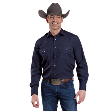 Men's Deep Navy Broadcloth Long Sleeve Snap Shirt 01-001-0025-7017 BU