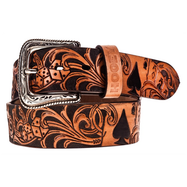 Gambler Vegas Filigree Brown Leather Belt HMBLT068