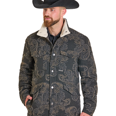 Men's Black Paisley Jacquard Sherpa Jacket DM92C06161