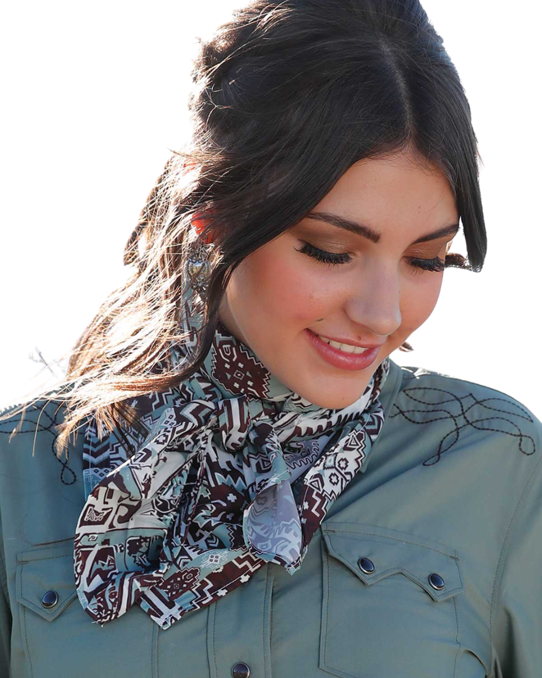 Silk Green Brown Aztec Print Wild Rag CXX7207028 – Cowtown Cowboy ...