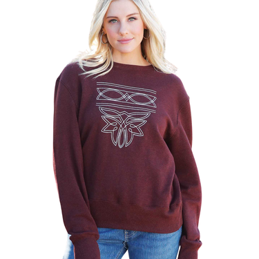Women's Burgundy Boot Stitch Embroidered Sweat Shirt CWK7500002