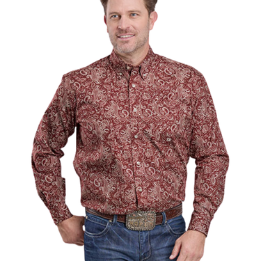 Men's Plume Paisley Allover Print Button Long Sleeve Shirt 03-001-0326-6033 RE