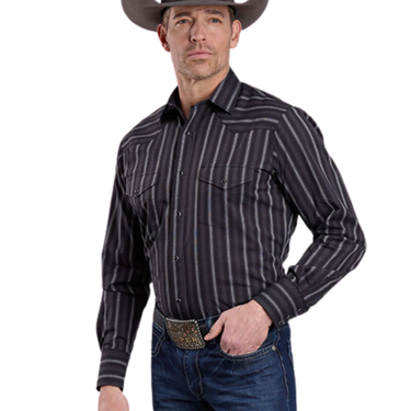 Men's Black/ Grey Striped Long Sleeve Shirt 01-001-0044-7014 BL