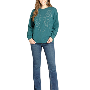 Women's Teal Embroidered Sweatshirt BW91T07780