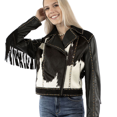 Women's Black Hair On Leather Zip Jacket L1176-521