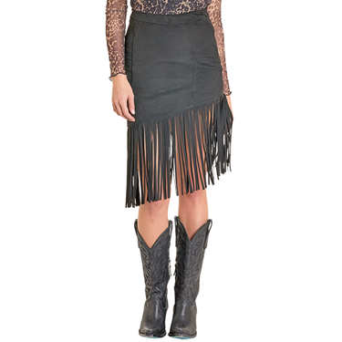 Women's Black Asymmetrical Fringe Skirt BW69B07793