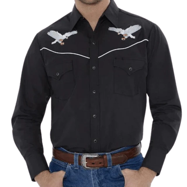 Men's Ely Cattleman Black Long Sleeve Western Shirt with Eagle Embroidery 15203961-89