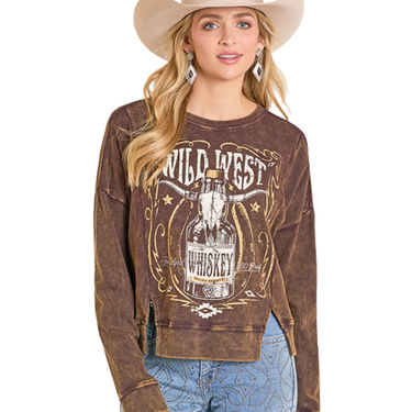 Women's Brown Longhorn Pullover Shirt BW91T07976