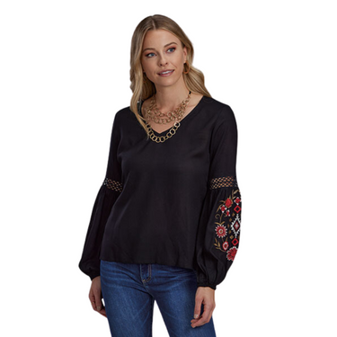 Women's Long Sleeve Embroidered Aztec Floral Blouse by Roper 03-050-0565-7073 BL