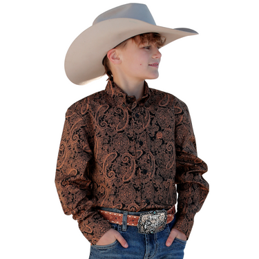 Boys' Long Sleeve Paisley Print Black/Gold by Cinch MTW7060330