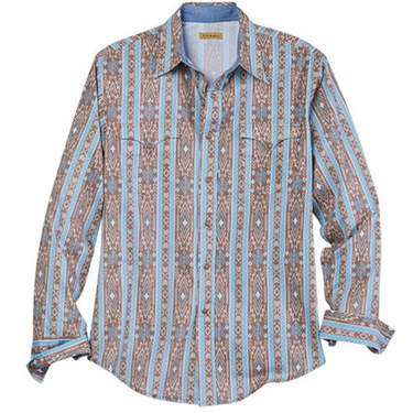 Men's Long Sleeve Chambray Blue Aztec Shirt by Tin Haul