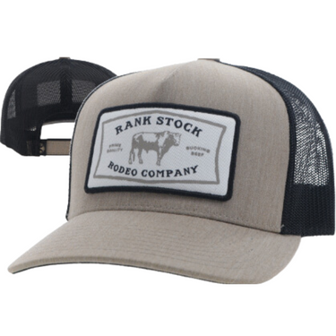 Rank Stock, Hooey Tan/ Black 5- Panel Trucker with White/ Black Rect. Patch- 2461T-TNBK