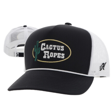 Cactus Ropes Black/ White 5-Panel Trucker with White/Yellow Stitching- CR106