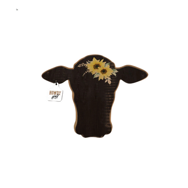 Floral Cow Shaped Sign- 16x13- SAP0162