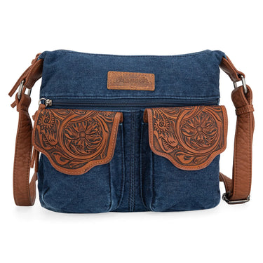 Wrangler Floral Tooled Denim Crossbody Purse - WG103-2009