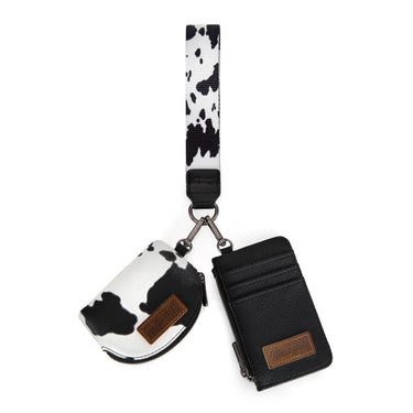 Wrangler Black Cow Print Dual Pouch Wristlet - WG133-W0051