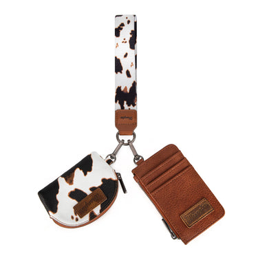 Wrangler Brown Cow Print Dual Pouch Wristlet - WG133-W0051BR