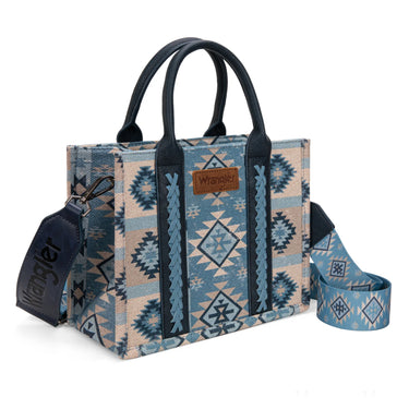Wrangler Blue Aztec Pattern Dual Sided Print Crossbody Tote - WG2209-8120SJN