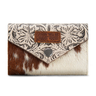 Wrangler Tan Genuine Hair-On Cowhide Floral Tooled Card Holder - WG224-W070