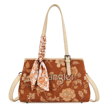 Wrangler Floral Printed Braided Scarf Tote/Crossbody Bag - Brown