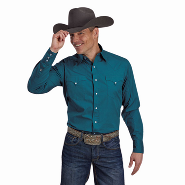 Men's Long Sleeve Solid Teal Performance Snap Up Shirt by Roper 03-001-0060-0613 BU