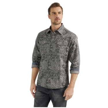 Men's Wrangler Retro Premium Modern Fit Long Sleeve Shirt in Gray 112356589