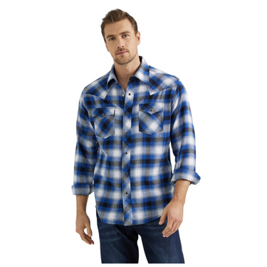 Men's Blue Retro Long Sleeve Flannel - 112355364