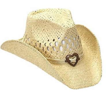 Beige Straw Hat with Heart OSFM R50 Beige