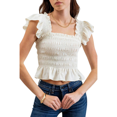 Smocked Square Neckline Ruffle Crop Top