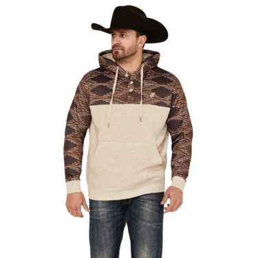 "Jimmy" Hooey Men's Cream Hoodie with Maroon/Tan Aztec Print HH1247CRAZ