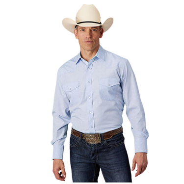 Men's Long Sleeve Blue Solid Snap Shirt