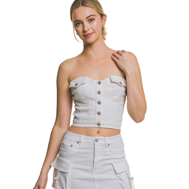 Denim Strapless Button Up Crop Top