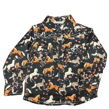 Girl's Flower Horse Print Long Sleeve Shirt - 825676-010-T